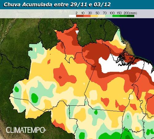 Previsão de chuvas acumuladas para o Brasil nos próximos dias - Fonte: Climatempo