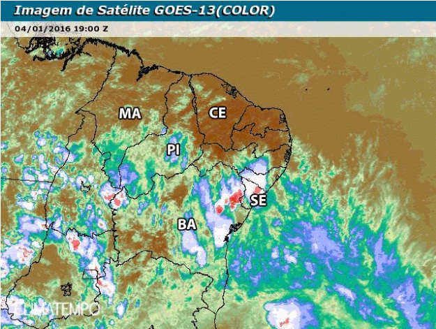Imagem de satélite com as chuvas chegando ao Nordeste - Fonte: Climatempo