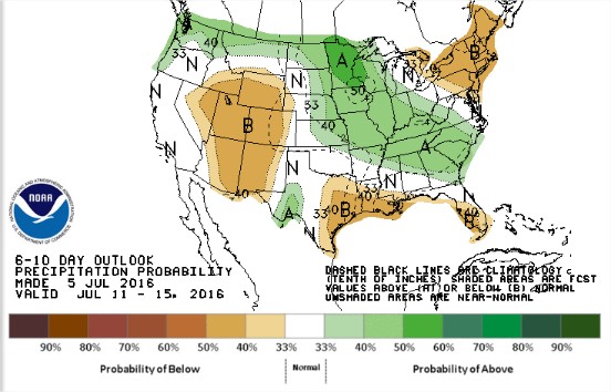 Chuvas nos EUA para os próximos 6 a 10 dias - Fonte: NOAA