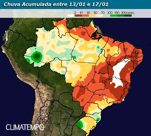 Chuva acumulada entre 13 e 17 de janeiro