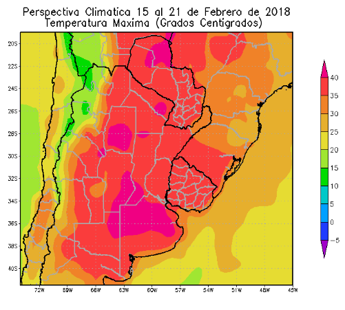 Perspectiva Agroclimática da Argentina 15-21 Fevereiro - Temperatura