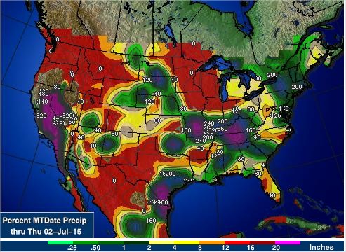 Acumulado de Chuvas nos EUA nos últimos 30 dias - Fontes: NOAA+AgWeb