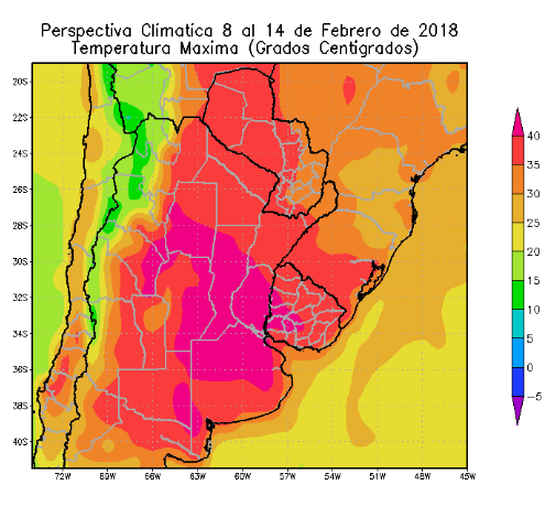 Perspectiva Agroclimática da Argentina 8-14 Fevereiro - Temperatura