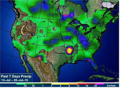 Chuvas nos últimos 7 dias nos EUA - Fonte: AgWeb