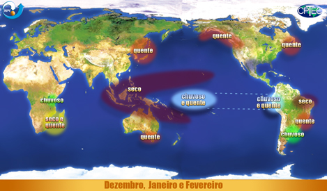 Efeitos do El Niño entre dezembro e fevereiro - Fonte: Cptec