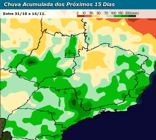 Previsão de chuva acumulada para os próximos 15 dias no ES - Climatempo