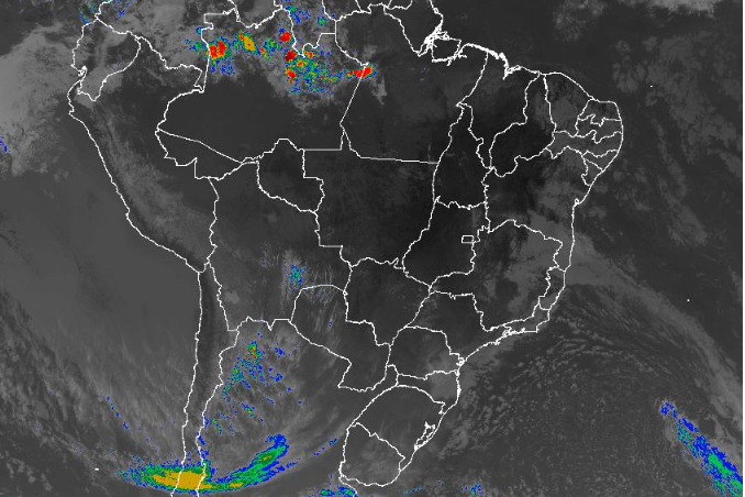 Imagem de satélite nesta quinta-feira (15) em todo o Brasil - Fonte: Inmet