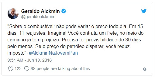 Tweet Geraldo Alckmin