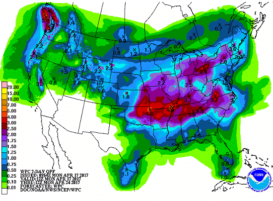 Chuvas nos EUA - 7 dias - NOAA