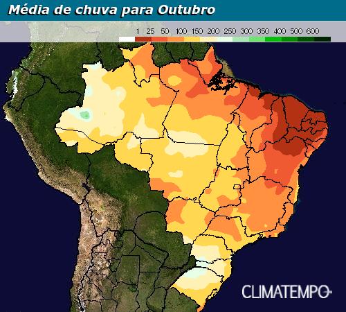 Média climatológica do acumulado de chuva para o mês de outubro