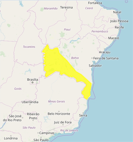 Mapa das áreas com previsão de acumulado de chuva nesta 6ª feira - Fonte: Inmet