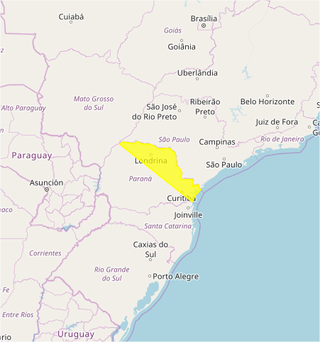 Mapa das áreas com previsão de altos acumulados nesta 3ª feira / PR - Fonte: Inmet