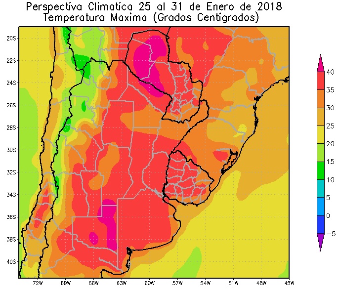 Temperaturas na Argentina - 25 de janeiro a 31 de janeiro