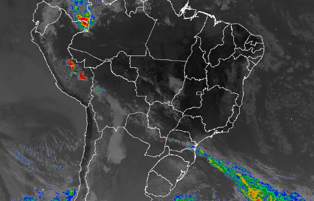 Imagem de satélite nesta terça-feira (13) em todo o Brasil - Fonte: Inmet