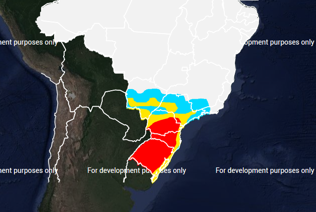 Mapa das áreas com alerta de geada no sábado (06) em todo o Brasil - Fonte: Inmet