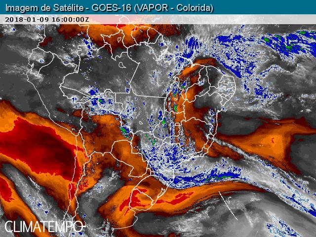 Imagem captada pelo satélite GOES 16 mostra corredor de umidade - Fonte: Climatempo