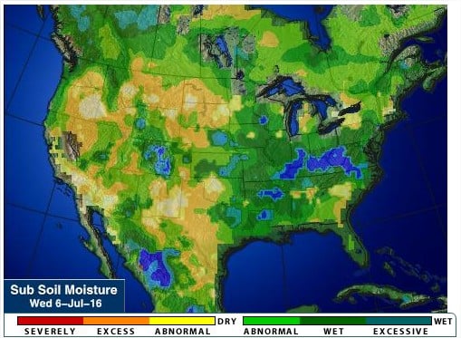 Nível de umidade nos subsolos americanos - Fonte: AgWeb
