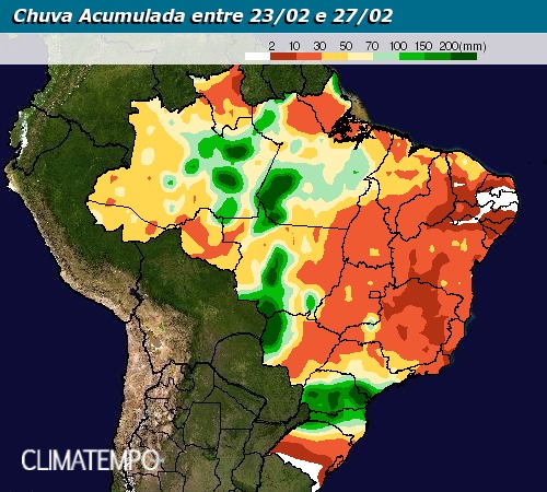 Chuva acumulada entre 23 e 27 de fevereiro