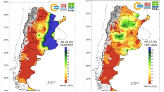 Mapas umidade do solo - INTA - Argentina Novembro 2020