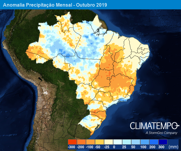 Anomalia de precipitação de outubro - Fonte: Climatempo