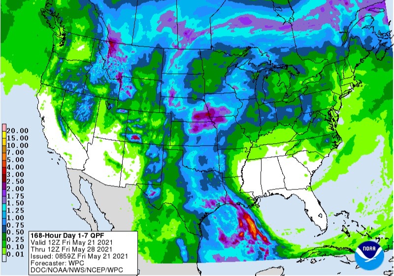 Chuvas EUA 7 Dias - Fonte: NOAA