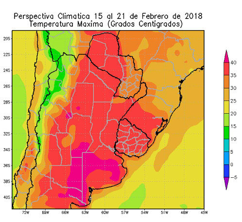 Temperaturas na Argentina - 15 a 21 de Fevereiro