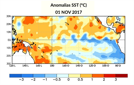 Temperaturas da superfície do mar em janeiro (La Niña) - Foto: The Climate Prediction Center/NOAA - 1