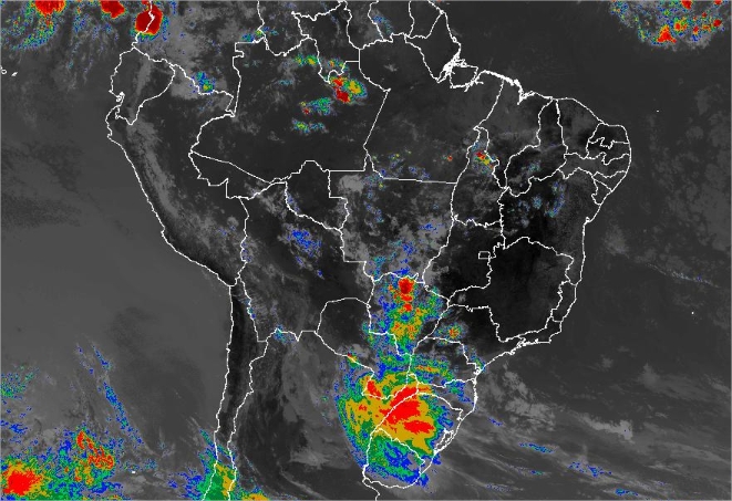 Mapa com imagem de satélite para todo o Brasil nesta terça-feira (25) - Fonte: Inmet