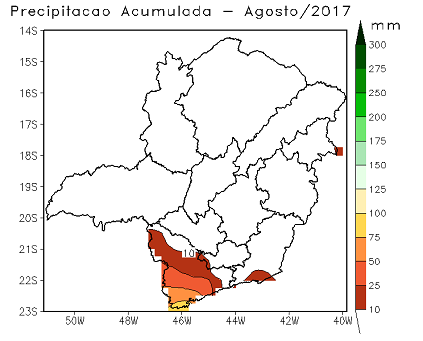 Figura 1 –Climatologia mensal de precipitação (a) e Precipitação mensal acumulada para maio (b). Fonte: SEÇÃO DE ANÁLISE E PREVISÃO DO TEMPO (SEPRE - 5º DISME) BELO HORIZONTE.