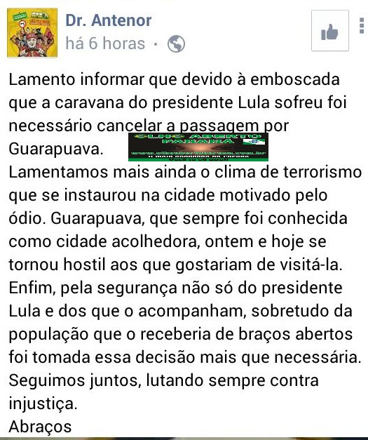 Nota de Dr. Antenor - Lula em Guarapuava