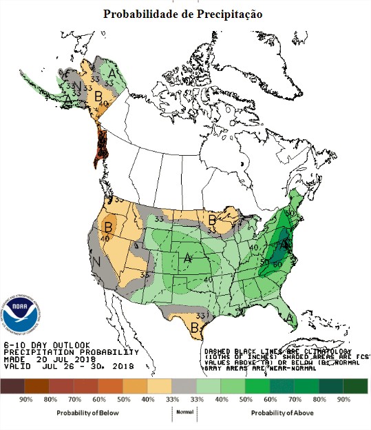 Chuvas nos EUA entre os dias 26 a 30 de julho - Fonte: NOAA