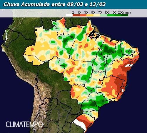 Mapa Previsão Brasil - 09 a 13/03/16