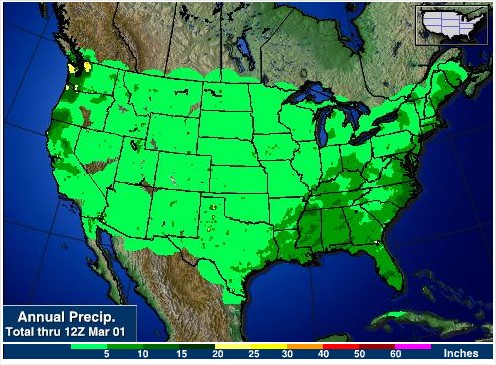 Chuva acumulada até 1º de março nos EUA - Fonte: AgWeb