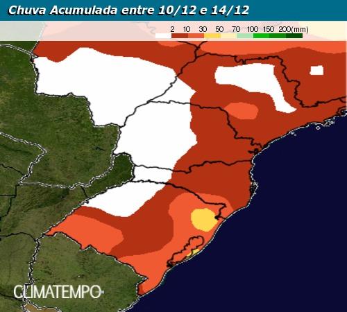 Chuva acumulada entre 10/12 e 14/12 - Fonte: Climatempo