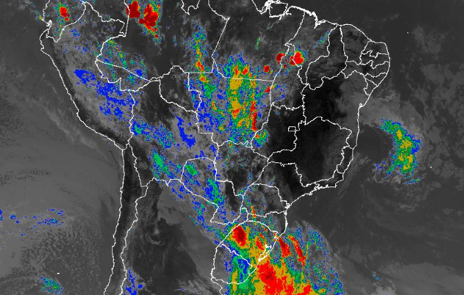 Imagem de satélite nesta quarta-feira (02) em todo o Brasil - Fonte: Inmet