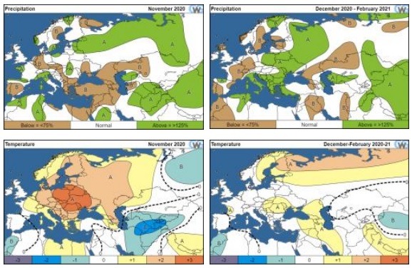 Mapas mostram previsões de chuvas e temperaturas para Europa e Rússia entre dezembro e fevereiro 2021 - CWG