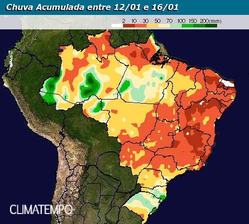 Chuva acumulada entre 12 e 16 de janeiro