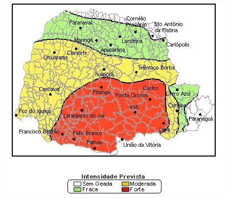 Mapa Geadas Paraná Simepar - 09/06/16