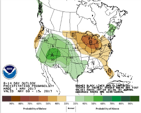 Chuvas nos EUA - 8 a 14 dias