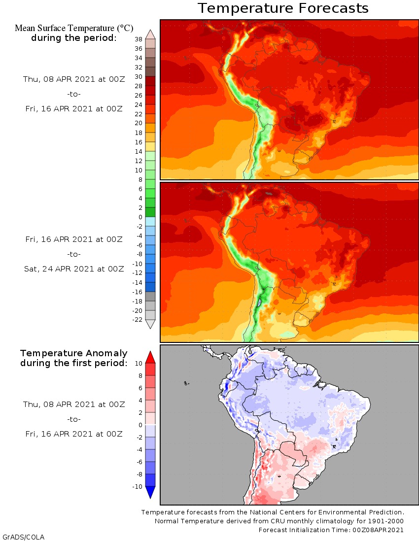 Mapa de previsão estendida de temperatura para todo Brasil - Fonte: Inmet