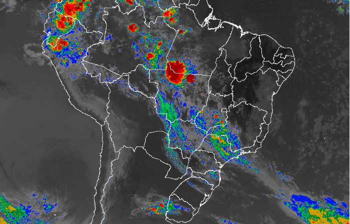 Imagem de satélite nesta terça-feira (08) em todo o Brasil - Fonte: Inmet