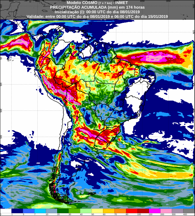 Mapa de precipitaÃ§Ã£o acumulada dos prÃ³ximos 7 dias em todo o Brasil - Fonte: Inmet