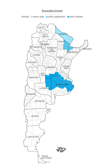 Mapa de inundações na Argentina (La Nación)