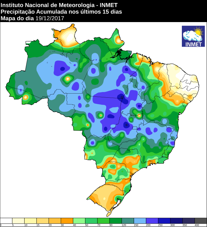 Precipitação acumulada nos últimos 15 dias - Inmet