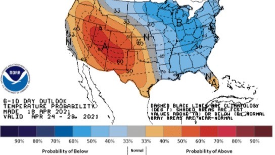 Temperaturas EUA 24 a 28 de abril - Fonte: NOAA