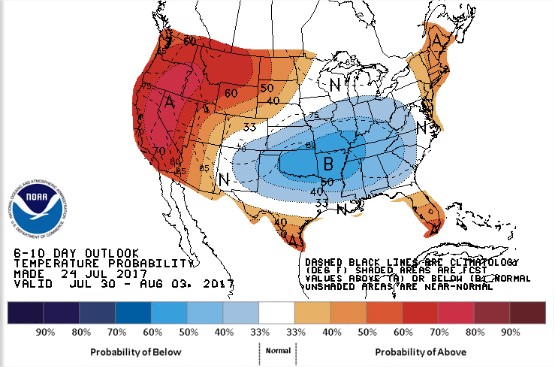 Temperaturas nos EUA - NOAA