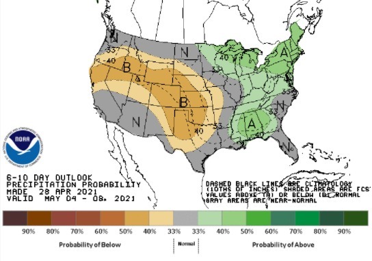 Clima nos EUA de 4 a 8 de maio - Fonte: NOAA