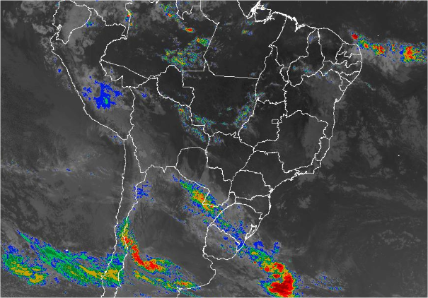 Imagem de satélite nesta segunda-feira (10) em todo o Brasil - Fonte: Inmet