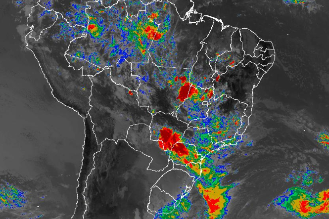 Imagem de satélite nesta segunda-feira (21) em todo o Brasil - Fonte: Inmet