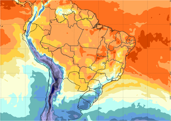 Mapa com a previsão de temperatura mínima no Brasil nesta quarta-feira (08) - Fonte: Inmet